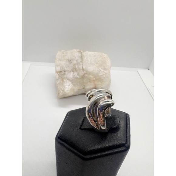 Vintage GJ‎ Signed Solid Wavy Chunky Ring Size 8.5 Sterling Silver 925 Ring 8g - Picture 5 of 13